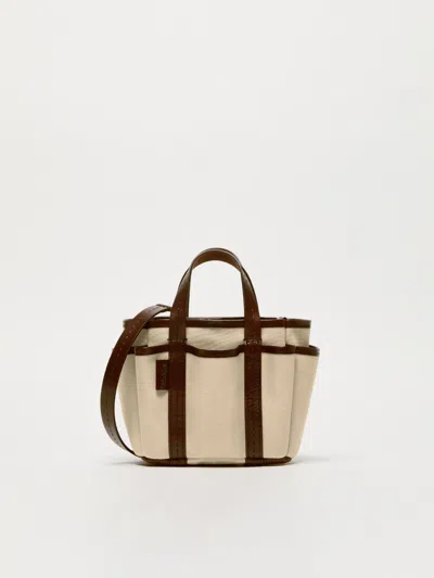 Max Mara Canvas And Leather Giardiniera Mini Tote Bag In Beige