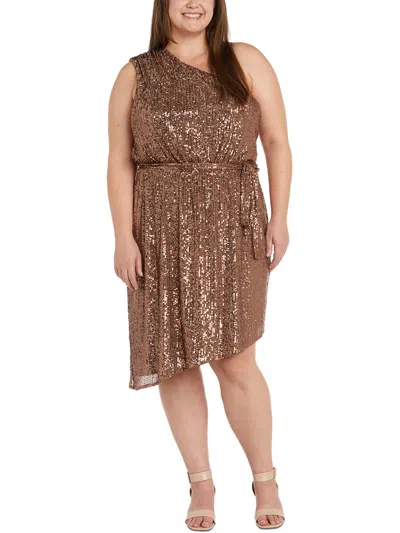 Nw Nightway Plus Womens Sequined Knee Length Cocktail And Party Dress In Brown