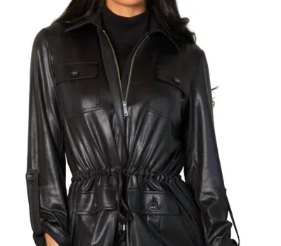Angel Apparel Vegan Leather Drawstring Zip Jacket In Black