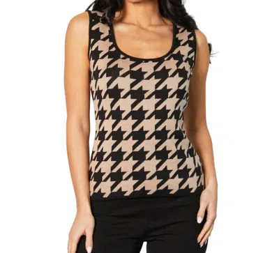 Angel Apparel Houndstooth Tank In Black/sand In Multi