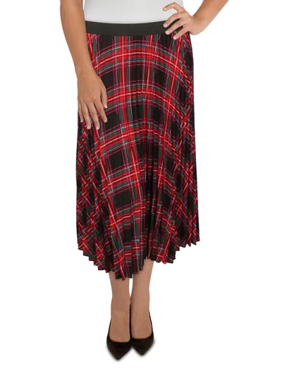 Cece Womens Pleated Plaid A-line Skirt In Red