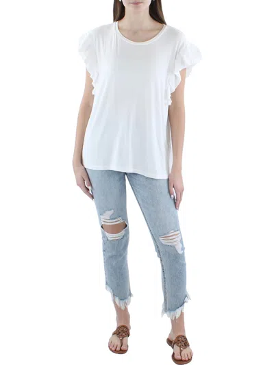 Dkny Womens Ruffled Sleeve Crewneck T-shirt In White