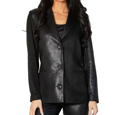 Angel Apparel Vegan Leather Button Front Blazer With Pockets In Black