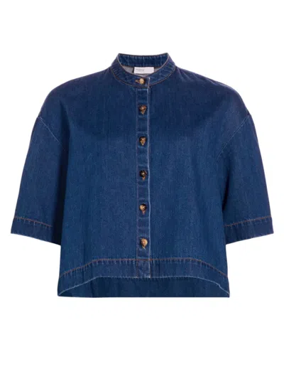 Rosetta Getty Cropped Denim Shirt In Blue