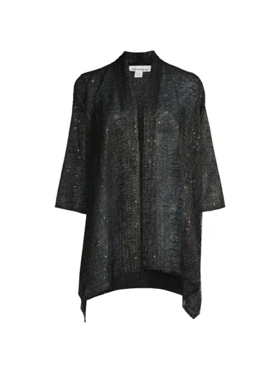 Caroline Rose Metallic Sequin Mesh Cardigan In Black Silver