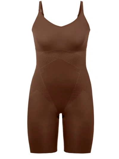 Spanx Thinstincts 2.0closed Bust Mid-thigh Bodysuit In Chestnut Brown