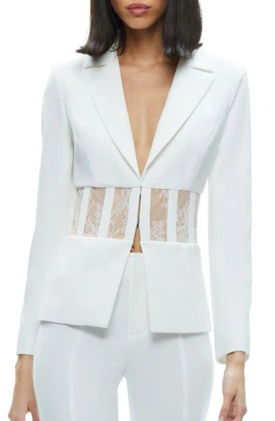 Alice And Olivia Alexia Fitted Sheer Lace Corset Blazer In Off White