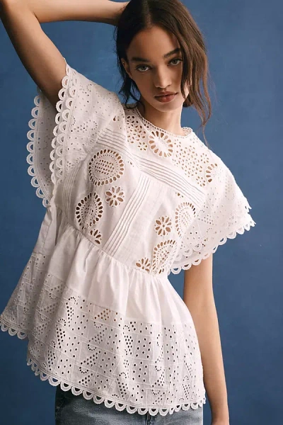 Forever That Girl Flutter-sleeve Eyelet Tunic Top In White