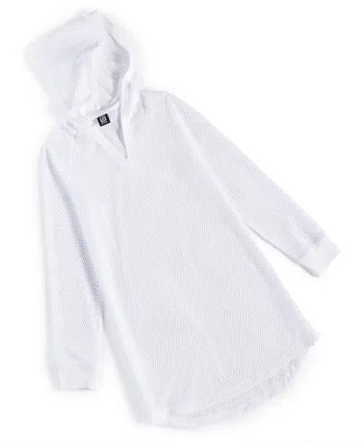Id Ideology Kids' Big Girls Mesh Long-sleeve Hooded Cover-up, Created For Macy's In Bright White