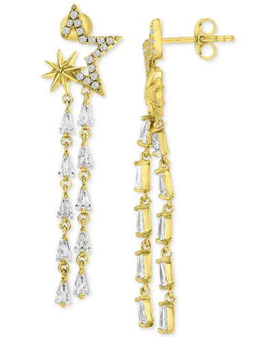 Macy's Cubic Zirconia Star Dangle Drop Earrings In 14k Gold-plated Sterling Silver