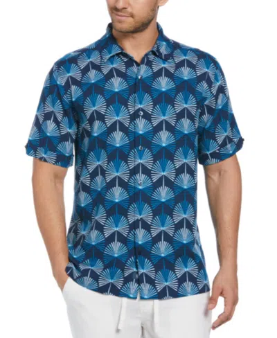 Cubavera Men's Short Sleeve Geometric Botanical Print Button-front Shirt In Titan