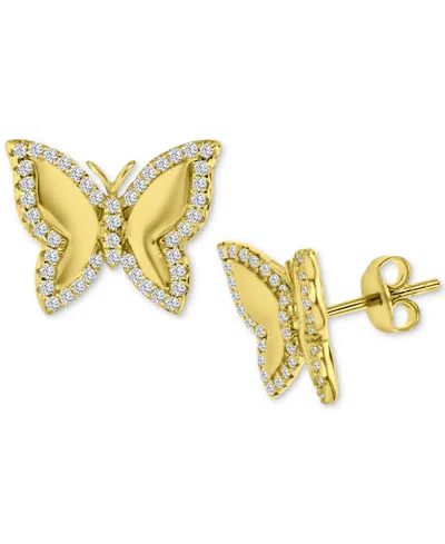 Macy's Cubic Zirconia Polished Butterfly Stud Earrings In 14k Gold-plated Sterling Silver