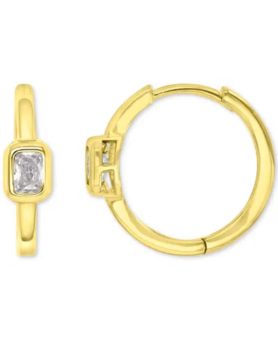 Macy's Cubic Zirconia Rectangular Bezel Polished Small Hoop Earrings, 0.61" In Gold