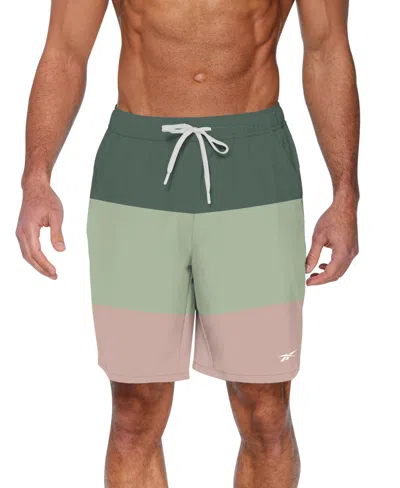 Reebok Men's Quick-dry Colorblock Core Valley 7" Swim Trunks In Green Print