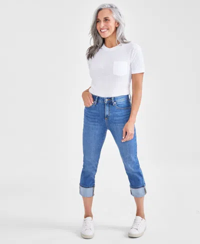 Style & Co Petite High-rise High-cuff Capri Jeans, Created For Macy's In Sand