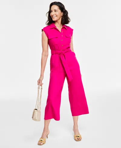 Inc International Concepts Women's Short-sleeve Utility Jumpsuit, Created For Macy's In Pink Dragonfruit