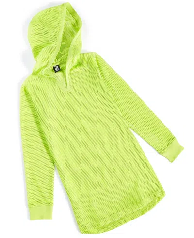 Id Ideology Kids' Big Girls Mesh Long-sleeve Hooded Cover-up, Created For Macy's In Acid Lime
