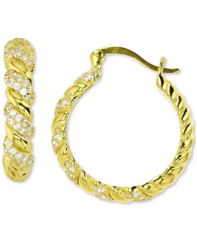 Macy's Cubic Zirconia Twist Small Hoop Earrings In 14k Gold-plated Sterling Silver, 0.87"