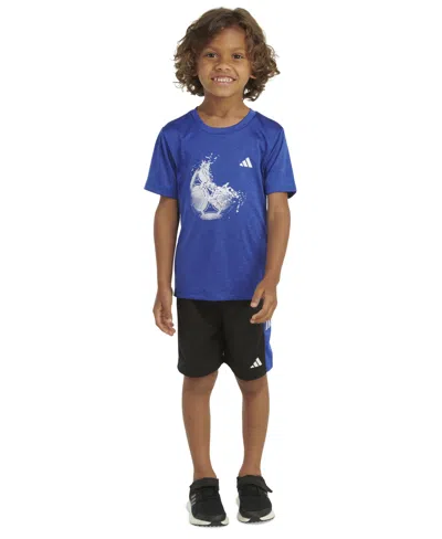 Adidas Originals Kids' Toddler & Little Boys 2-pc. Soccer Ball Logo Graphic T-shirt & 3-stripes Colorblocked Mesh Shorts Se In Semi Lucid Blue Heather