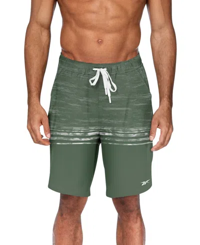 Reebok Men's Quick-dry Distressed Heather Core Valley 7" Swim Trunks In Green Print