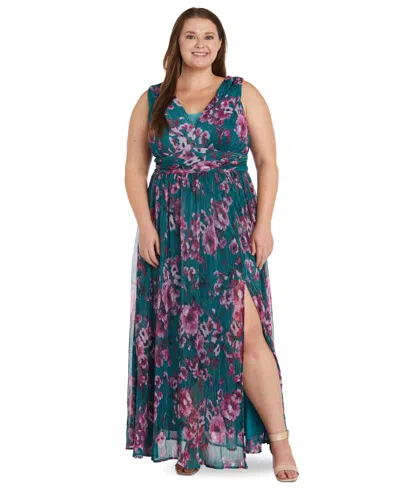R & M Richards Plus Size Floral-print Maxi Dress In Teal