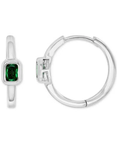 Macy's Cubic Zirconia Rectangular Bezel Polished Small Hoop Earrings, 0.61" In Green