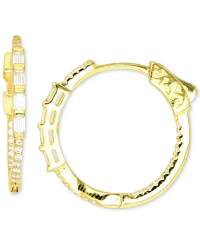 Macy's Cubic Zirconia Round & Baguette Small Hoop Earrings In 14k Gold-plated Sterling Silver, 0.79"