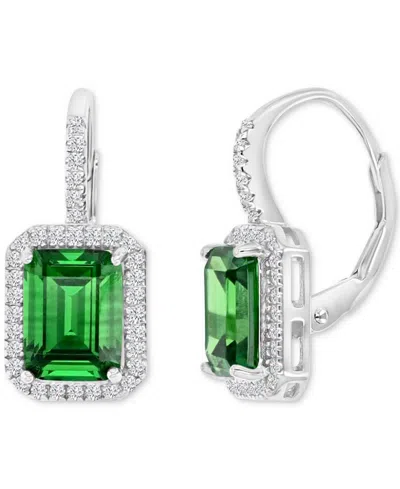 Macy's Cubic Zirconia Emerald-cut Halo Leverback Statement Earrings In Green