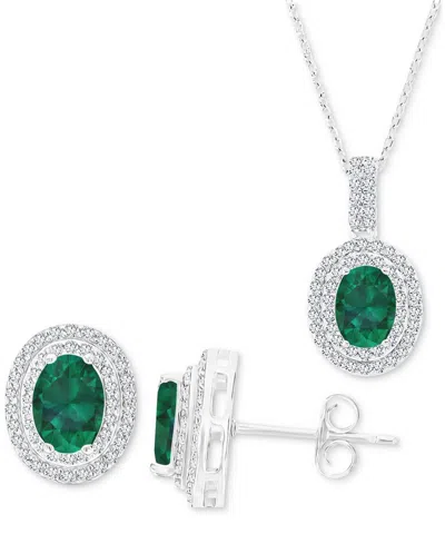 Macy's 2-pc. Set Lab-grown Emerald (2-5/8 Ct. T.w.) & Lab-grown White Sapphire (1-1/10 Ct. T.w.) Oval Halo