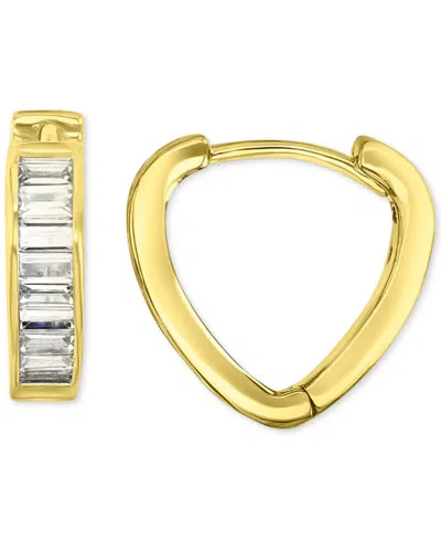 Macy's Cubic Zirconia Baguette Heart Small Hoop Earrings 14k Gold-plated Sterling Silver, 0.55"