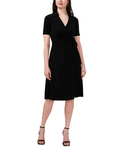 Msk Petite Short-sleeve Side-tied Dress In Black