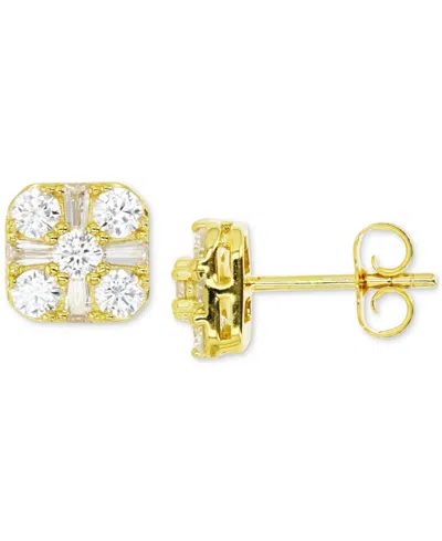 Macy's Cubic Zirconia Round & Baguette Square Stud Earrings In 14k Gold-plated Sterling Silver