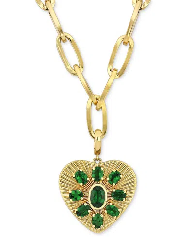 Macy's Tsavorite Cluster Sunray Heart 18" Pendant Necklace (1-3/4 Ct. T.w.) In 10k Gold