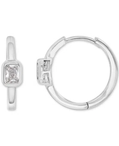 Macy's Cubic Zirconia Rectangular Bezel Polished Small Hoop Earrings, 0.61" In Silver