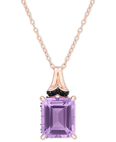 Macy's Pink Amethyst (5-7 Ct. T.w.) & Black Sapphire (1/4 Ct. T.w.) Halo 18" Pendant Necklace In Rose-plate