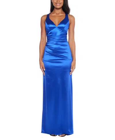 B Darlin Juniors' Strappy-back Satin Gown, Created For Macy's In Elect Blue