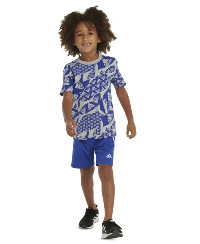 Adidas Originals Kids' Toddler & Little Boys 2-pc. Logo Graphic T-shirt & 3-stripes Shorts Set In Med Grey Heather