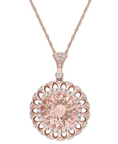 Macy's Morganite (9 Ct. T.w.) & Diamond (3/4 Ct. T.w.) Flower Medallion 17" Pendant Necklace In 14k Rose Go