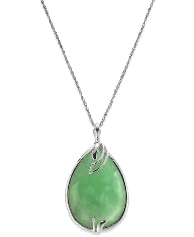 Macy's Dyed Jade (25x35mm) And Diamond Accent Pendant Necklace In Sterling Silver