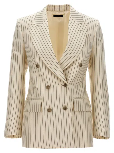 Tom Ford Striped Double-breasted Blazer In White/black