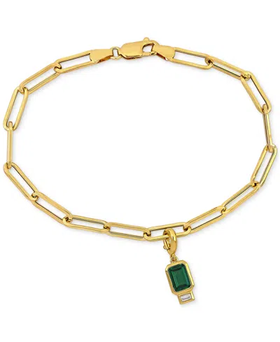 Macy's Lab-grown Emerald (7/8 Ct. T.w.) & Lab-grown White Sapphire (1/6 Ct. T.w.) Single Charm Link Bracele