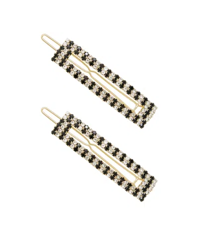 Ettika Black And Clear Crystal Rectangle Hair Barrettes In Gold