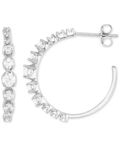 Macy's Cubic Zirconia Graduated & Tapered Small Hoop Earrings, 0.79" In Silver