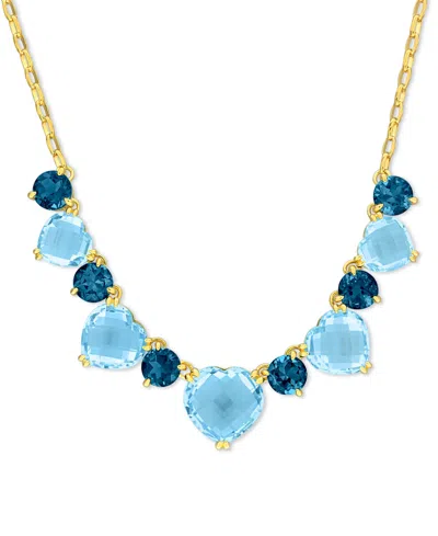 Macy's Sky & London Blue Topaz Heart & Round 17" Collar Necklace (45-3/4 Ct. T.w.) In Yellow-plated Sterlin