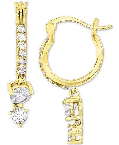 Macy's Cubic Zirconia Double Stone Dangle Hoop Drop Earrings In 14k Gold-plated Sterling Silver
