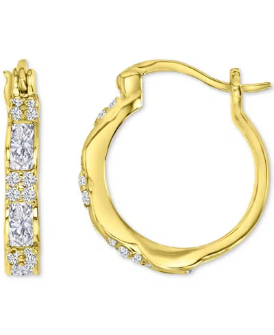 Macy's Cubic Zirconia Mixed Cut Small Hoop Earrings In 14k Gold-plated Sterling Silver, 0.7"