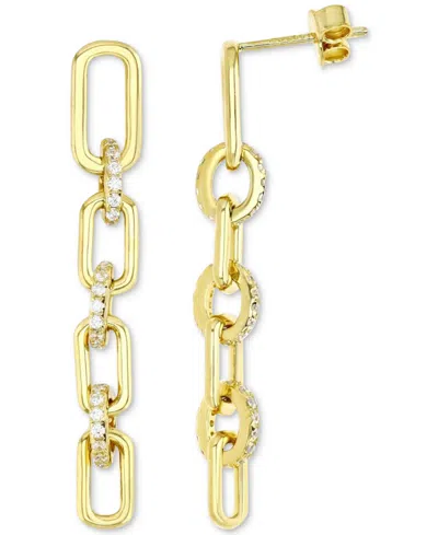 Macy's Cubic Zirconia Polished Chain Link Linear Drop Earrings In 14k Gold-plated Sterling Silver