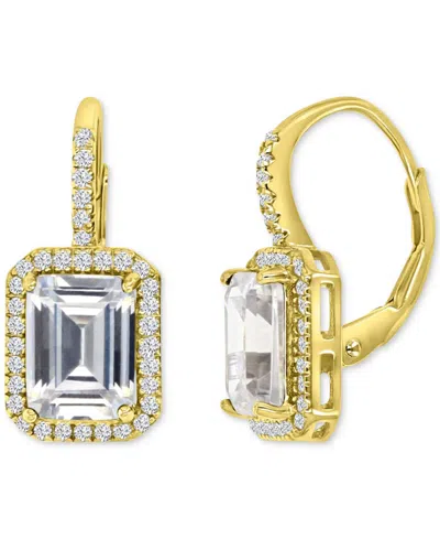 Macy's Cubic Zirconia Emerald-cut Halo Leverback Statement Earrings In Gold