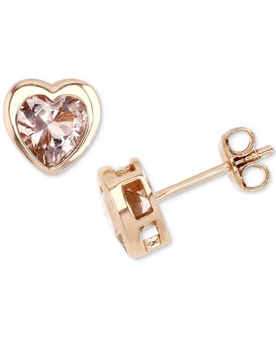 Macy's Simulated Morganite Nano Heart Stud Earrings In 14k Rose Gold-plated Sterling Silver