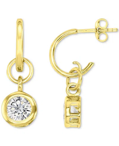 Macy's Cubic Zirconia Bezel Dangle Hoop Drop Earrings In 14k Gold-plated Sterling Silver